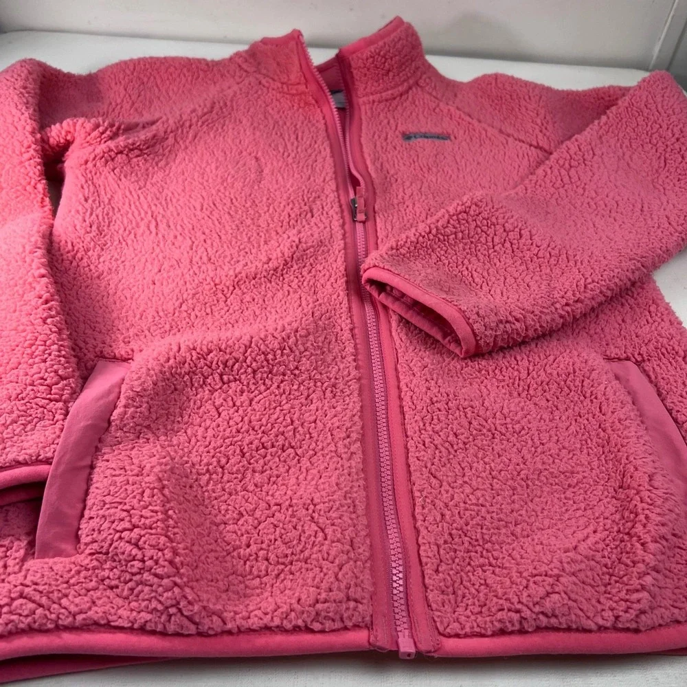 Columbia Coral Pink Fuzzy Fleece Jacket XL Full‎ Zip Girls Outdoor, Cozy READ